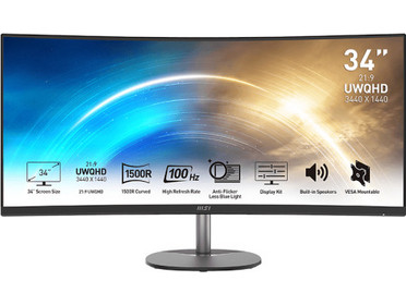 MSI Pro MP341CQ Ultrawide VA Curved Monitor 34" 3440x1440 QHD 100Hz 4ms