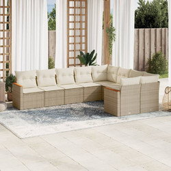 vidaXL Σετ Σαλόνι Κήπου Rattan 9τμχ Μπεζ με Μαξιλάρια 3226303