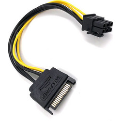 Powertech CAB-W032 Καλώδιο Τροφοδοσίας 15-Pin SATA to 6-Pin PCIe Female 0.15m Black Yellow