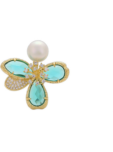 Chrysothemiss Aurora Blossom Γυναικείο Δαχτυλίδι Επιχρυσωμένο με Ζιργκόν & Πέρλα CMISS-RNG-598