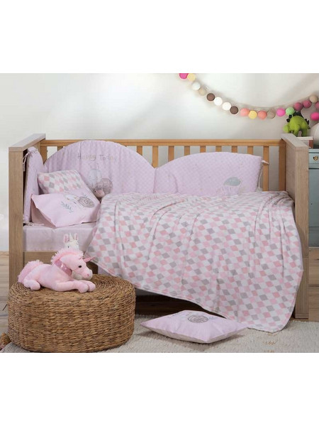Nef-Nef Sweet Rhombus Κουβέρτα Κούνιας Fleece 110x150 Ροζ