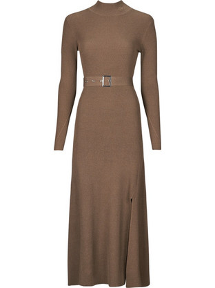 Karl Lagerfeld Midi Καθημερινό Φόρεμα Ριπ Καφέ 246W1321-190