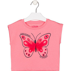 Losan Butterfly Παιδικό Crop Top Κοντομάνικο Ροζ 216-1206AL