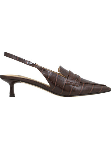 Nine West CHARLOT3 Γόβες Slingback Δερμάτινες με Λεπτό Χαμηλό Τακούνι Σοκολατί CHARLOT301-DBR01