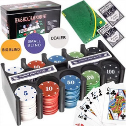 AriaTrade Casino Σετ 200 Αριθμημένες Μάρκες Poker σε Μεταλλικό Κουτί με 2 Τράπουλες & Τσόχα AT18210