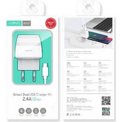 Xipin EU-11T Φορτιστής με Καλώδιο Micro USB με 2 Θύρες USB-A 12W
