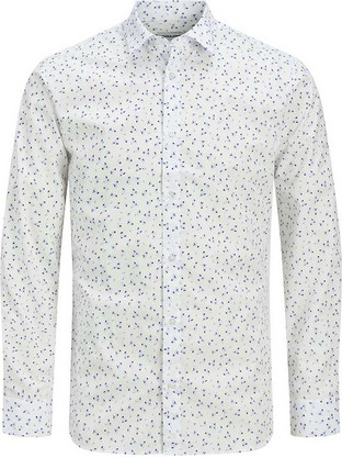Jack & Jones Ανδρικό Πουκάμισο Βαμβακερό Εμπριμέ Μακρυμάνικο Κανονική Γραμμή Λευκό 12269157