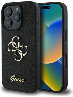 Guess Fixed Glitter Logo Case Back Cover Black (iPhone 16 Pro)