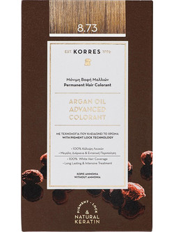 Korres Argan Oil Advanced Colorant 8.73 Ανοιχτό Ξανθό Πράσινο Σαντρέ Χρυσό Μόνιμη Βαφή Μαλλιών Xωρίς Αμμωνία 50ml