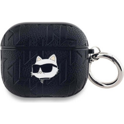 Karl Lagerfeld Monogram Choupette Head Θήκη Σιλικόνης με Γάντζο για Apple AirPods 3 Μαύρη