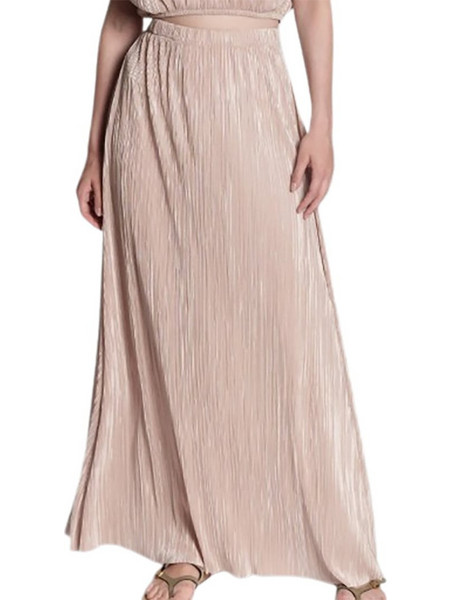 Collectiva Noir Μακριά Φούστα Υφασμάτινη Ψηλόμεση Nude CN140Q01PLS