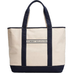 Tommy Hilfiger Υφασμάτινη Τσάντα Θαλάσσης Ώμου Μπλε Μπεζ AW0AW17421-0GY