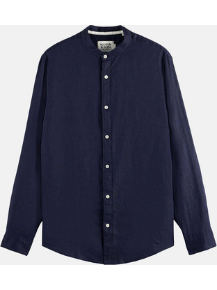 Scotch & Soda Ανδρικό Πουκάμισο Λινό Μακρυμάνικο Κανονική Γραμμή με Mao Γιακά Navy Μπλε 179189-401