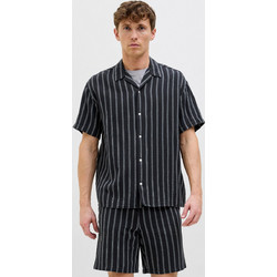 Jack & Jones Ανδρικό Πουκάμισο Βαμβακερό Ριγέ Κοντομάνικο Overshirt Μαύρο 12274798