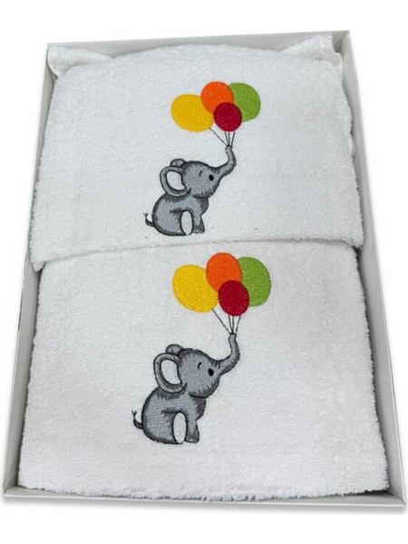 Γαρύφαλλο Ελεφαντάκι Σετ Βρεφικές Πετσέτες 2τμχ Γκρι