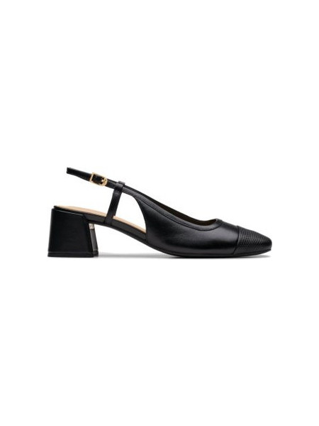 Clarks Ανατομικές Γόβες Slingback Δερμάτινες με Χοντρό Χαμηλό Τακούνι Μαύρες 26181320