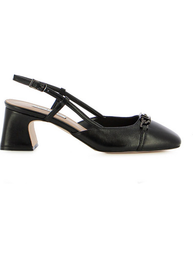 Guy Laroche Γόβες Slingback Δερμάτινες με Χοντρό Χαμηλό Τακούνι Μαύρες 58002