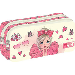 Must Pretty Girl Κασετίνα Βαρελάκι με 2 Θήκες Λευκή Ροζ 586842