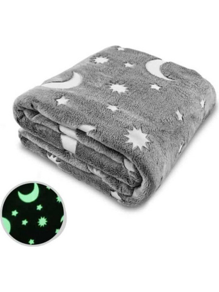 Παιδική Κουβέρτα Fleece Αστεράκια Φωσφοριζέ 150x180 Γκρι