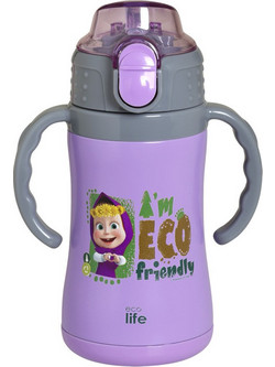 Ecolife Masha Eco Frendly Παιδικό Παγούρι Θερμός Ανοξείδωτο με Καλαμάκι Λιλά 300ml