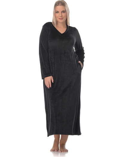 PNN Nightwear Γυναικείο Νυχτικό Χειμωνιάτικο Βελουτέ Μαύρο 1263-0035-1