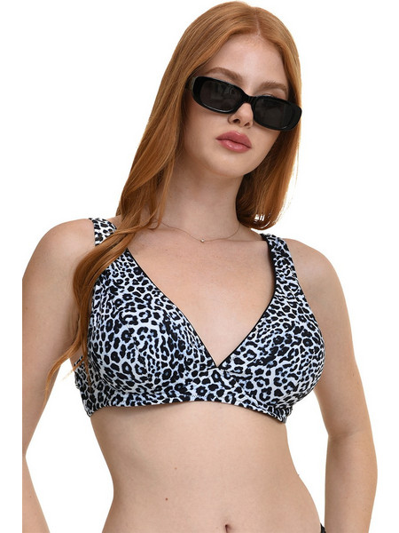 MiandMi Bikini Top Τριγωνάκι με Ενίσχυση Animal Print Μαύρο Λευκό 2713
