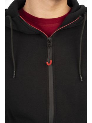 Double Ανδρική Ζακέτα Fleece με Κουκούλα και Φερμουάρ Μαύρη MTOP-1001A