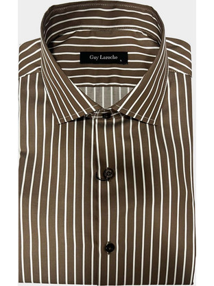 Guy Laroche Ανδρικό Πουκάμισο Βαμβακερό Ριγέ Μακρυμάνικο Κανονική Γραμμή Καφέ GLEW28260