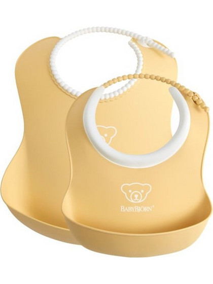 BabyBjorn Σετ Αδιάβροχες Σαλιάρες Πλαστικές με Κουμπί & Τσέπη 4m+ Κίτρινες 2τμχ