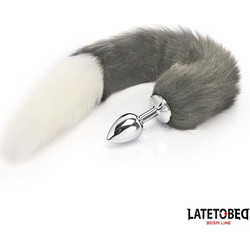 LateToBed Foxy Πρωκτική Σφήνα Tail Plug 40cm Λευκή Γκρι