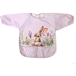 Kiokids Bunny Αδιάβροχη Σαλιάρα Ποδιά Πλαστική με Αυτοκόλλητο Τσέπη & Μανίκια 4m+ Λιλά