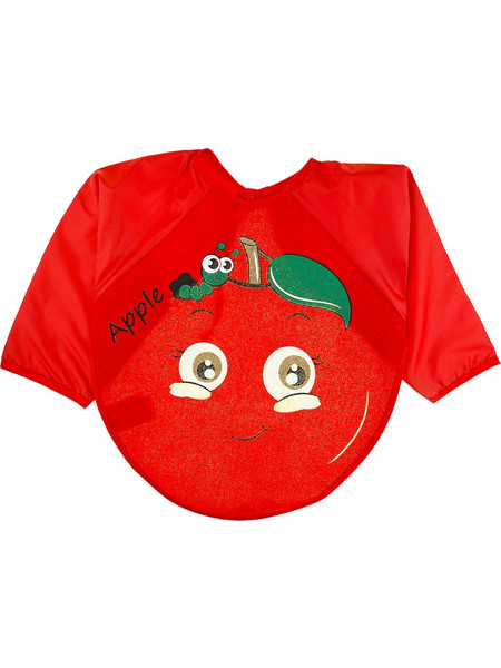 Buude kids Apple Αδιάβροχη Σαλιάρα Ποδιά Υφασμάτινη με Κορδόνι & Μανίκια Κόκκινη
