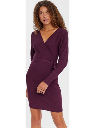 Vero Moda Mini Καθημερινό Φόρεμα Κρουαζέ Πλεκτό Μπορντό 10269251