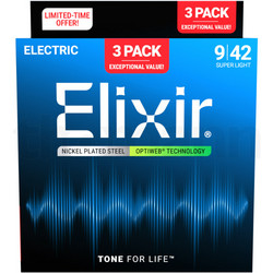 Elixir Strings 19002 Optiweb 3-Pack Σετ 6 Χορδές Ηλεκτρικής Κιθάρας Nickel Plated Steel 9-42" Extra Light Tension