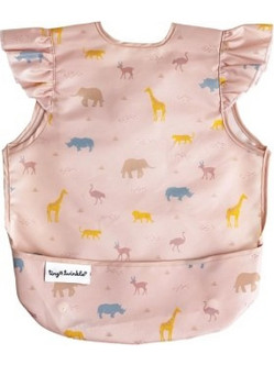 Tiny Twinkle Petit Safari Αδιάβροχη Σαλιάρα Ποδιά Πλαστική με Αυτοκόλλητο & Τσέπη 6m+ Ροζ