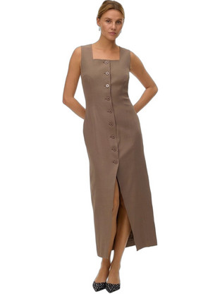 Vero Moda Midi Καλοκαιρινό Καθημερινό Φόρεμα Καφέ 10341299