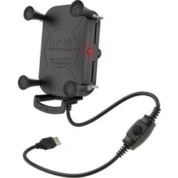 Ram Tough Charge with X-Grip Αδιάβροχη Περιστρεφόμενη Βάση Κινητού Μηχανής με Κλιπ για Τιμόνι