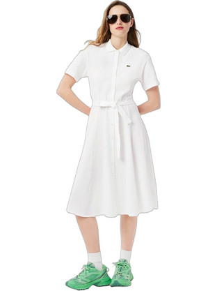 Lacoste Midi Καλοκαιρινό Καθημερινό Φόρεμα Σεμιζιέ Λευκό EF9621-00