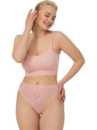 Cottonhill Γυναικείο Sexy Brazil με Δαντέλα Ροζ CH6006