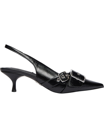 Steve Madden Γόβες Slingback Δερμάτινες με Λεπτό Χαμηλό Τακούνι Μαύρες STESH110344