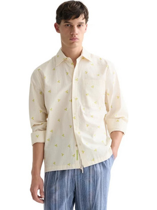 Scotch & Soda Ανδρικό Πουκάμισο Βαμβακερό Μακρυμάνικο Κανονική Γραμμή Μπεζ 182217-100