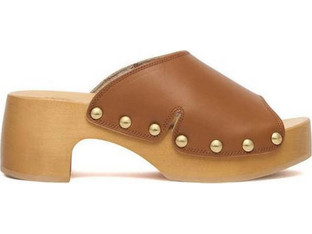 Scholl Γυναικεία Πέδιλα Δερμάτινα Ταμπά με Χοντρό Χαμηλό Τακούνι και Φιάπα F01256-1175