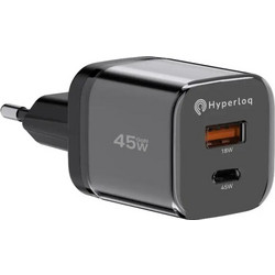 Hyperloq NeoCharger Φορτιστής χωρίς Καλώδιο με Θύρα USB-A & Θύρα USB-C 45W Quick Charge 4.0 & Power Delivery Black