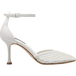 Nine West POPDAT2 Γόβες Δερμάτινες με Λεπτό Ψηλό Τακούνι & Λουράκι Λευκές 15-150