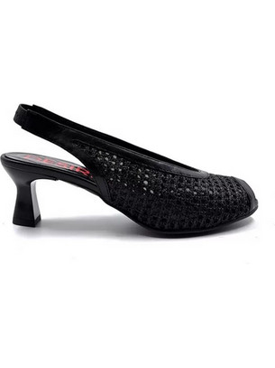 Desiree Pepa2 Γόβες Slingback Δερμάτινες με Λεπτό Χαμηλό Τακούνι Μαύρες