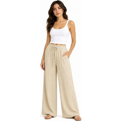 Only Ψηλόμεση Υφασμάτινη Γυναικεία Παντελόνα Loose Εφαρμογή με Λάστιχο Μπεζ 15374156