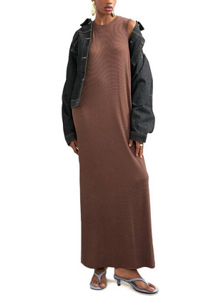 Topshop Maxi Καλοκαιρινό Καθημερινό Φόρεμα Μεταξωτό Καφέ 31000876