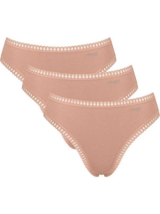 Sloggi Go Crush Βαμβακερά Γυναικεία Slip με Δαντέλα Μπεζ 3Pack 10219663-00ME