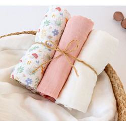Kiokids Spring Πάνες Αγκαλιάς Πικέ Ροζ Μπεζ 70x70cm 3τμχ 6410