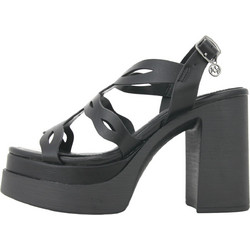 Envie Shoes Γυναικεία Πέδιλα Δερμάτινα Μαύρα με Χοντρό Ψηλό Τακούνι και Φιάπα E37-23187-34
